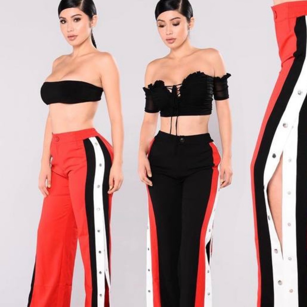 Red Button Up Joggers x Fashion Nova